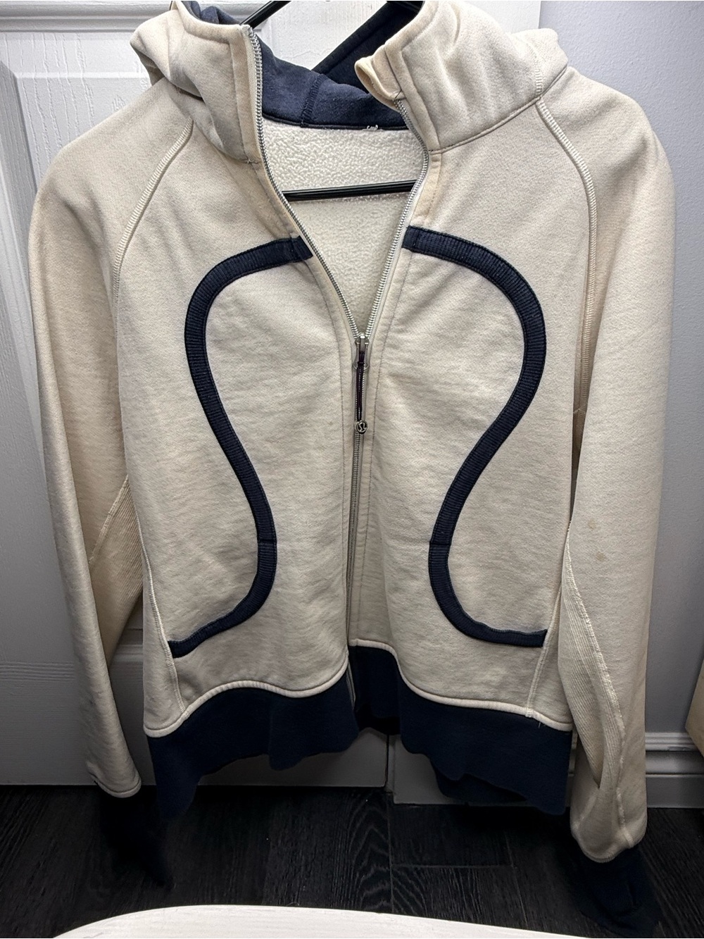 lululemon athletica Cream and Navy Hooded Zip Jacket